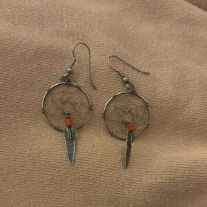 Dreamcatcher Dangle Earrings with Red and Silver Accents